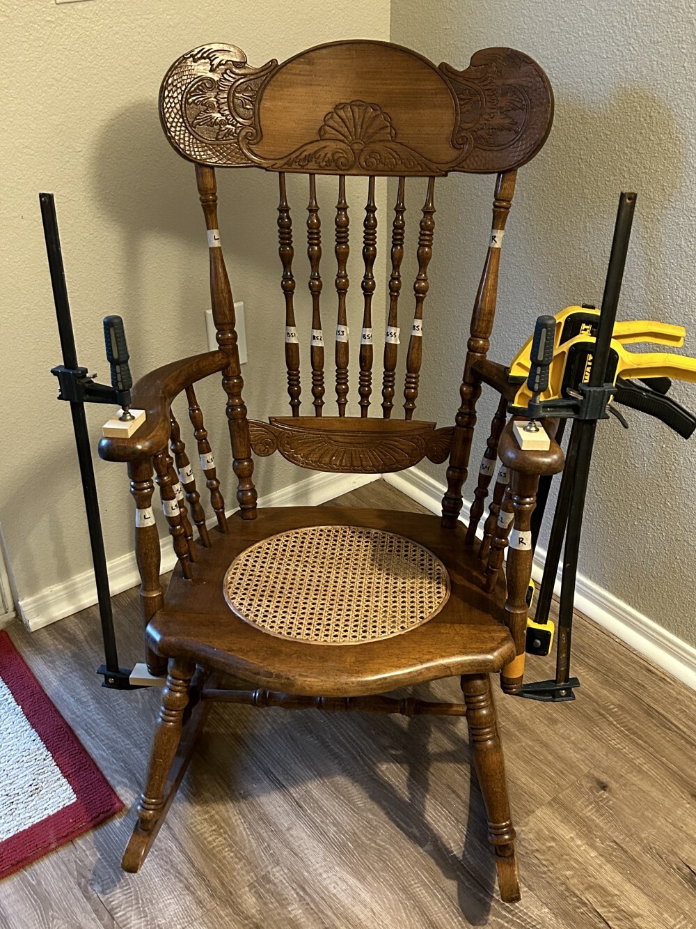 the chair with all pieces glued & clamped into place.
